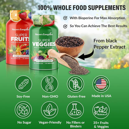 Fruit and Vegetable Supplement – Nature's Evergreen – 180 Capsules (Pack of 2)