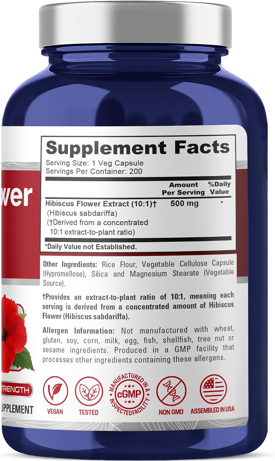 NusaPure Hibiscus Flower Capsules – 500 mg, 200 Veg Capsules (Non-GMO, Vegan) - görsel 3