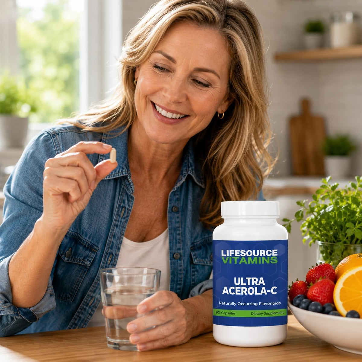 LifeSource Vitamins Ultra Acerola-C - Acerola Berry Powder 1500 mg - 90 Capsules - 500 mg Vitamin C per Serving - görsel 3