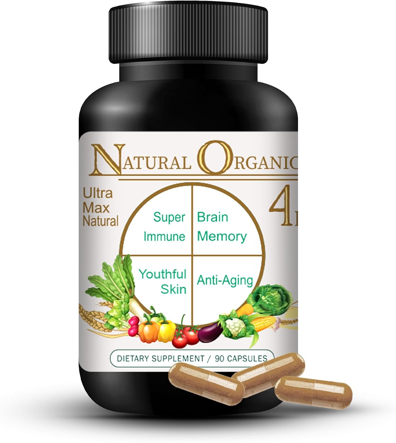 Ultra Max Natural Organic 4 in 1 Brain Supplements for Memory and Focus, Immune Support Anti-Ageing Dietary Supplements - görsel 1