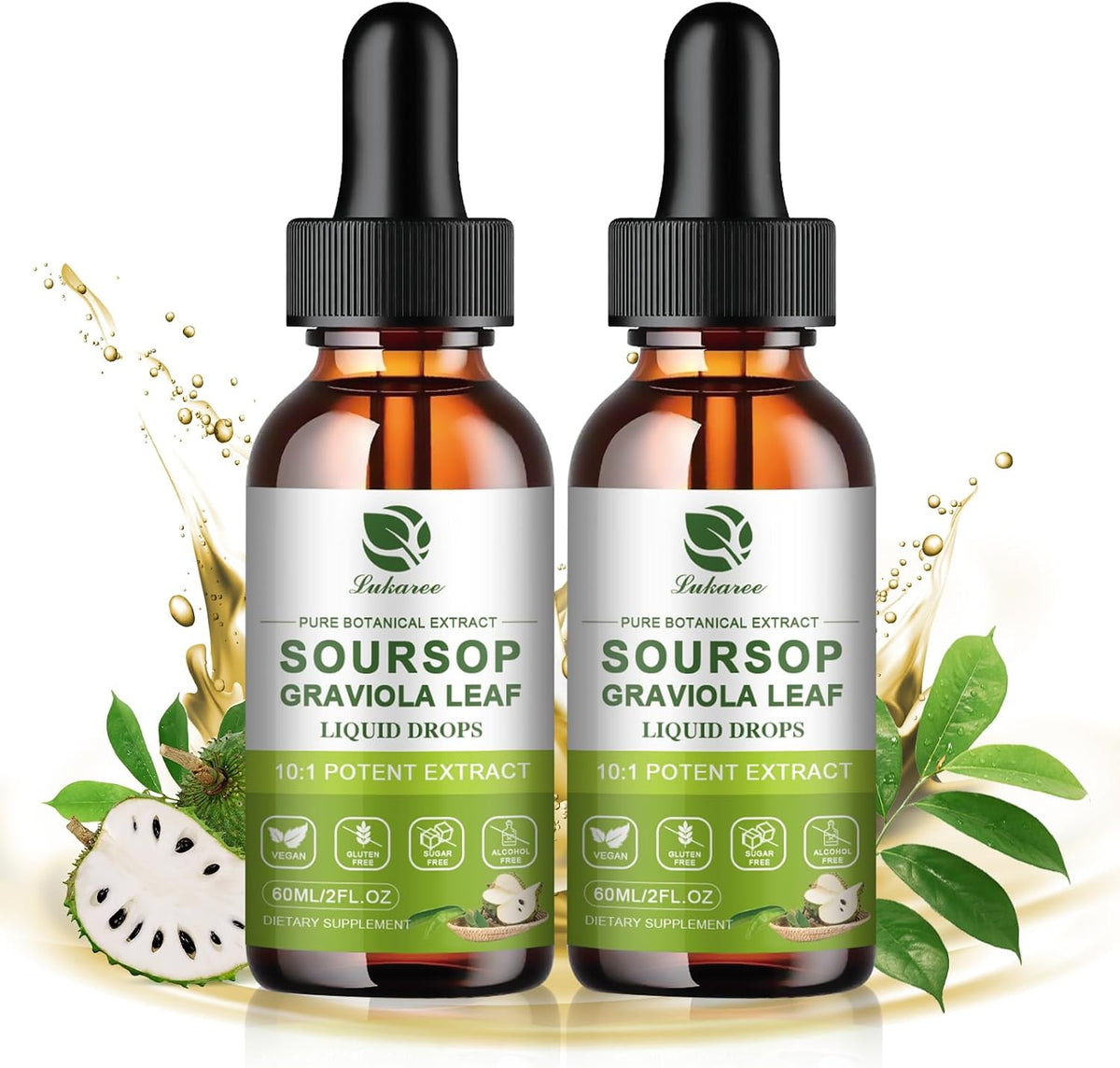 Lukaree Pure Soursop Graviola Leaf Extract – Traditional Herbal Support – Cold-Extracted Liquid – 60 ml (2 Pack) - görsel 1