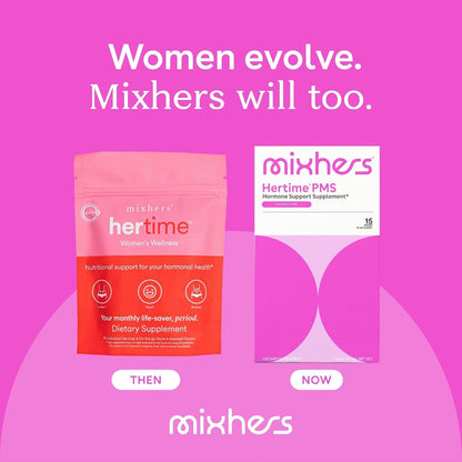 MIXHERS Hertime PMS - Supports a Healthy Menstrual Cycle - with Minerals, Peony Roots, Siberian Ginseng - Sugar-Free - 15 Sachets - Coconut Lime