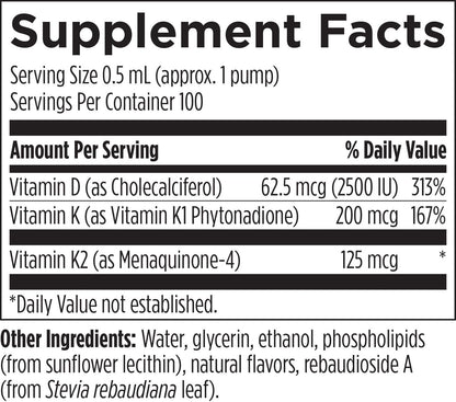 Designs for Health Liposomal D Supreme - Vitamin D3 + K (K1 & K2) Liquid - 2500 IU D3, 325 mcg K - Enhanced Absorption, Non-GM