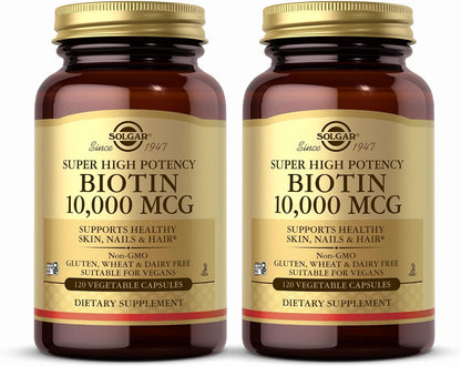 Solgar Super High Potency Biotin 10,000 mcg – 120 Vegetable Capsules, Pack of 2