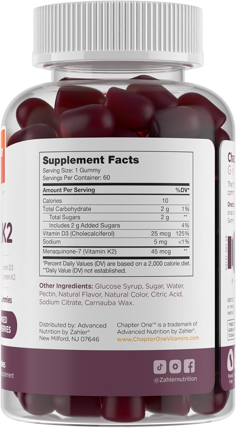 Zahler Chapter One Vitamin D3 & K2 Gummies – Immune & Bone Support – Cholecalciferol D3 & MK7 K2 – 60 Gummies - görsel 2