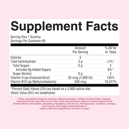 MaryRuth's Vitamin D3 + B12 Gummies - Sugar Free, Vegan, 60 Chewable Gummies