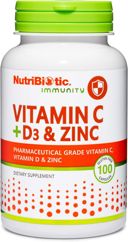 NutriBiotic – Vitamin C + Vitamin D3 & Zinc, 100 Capsules