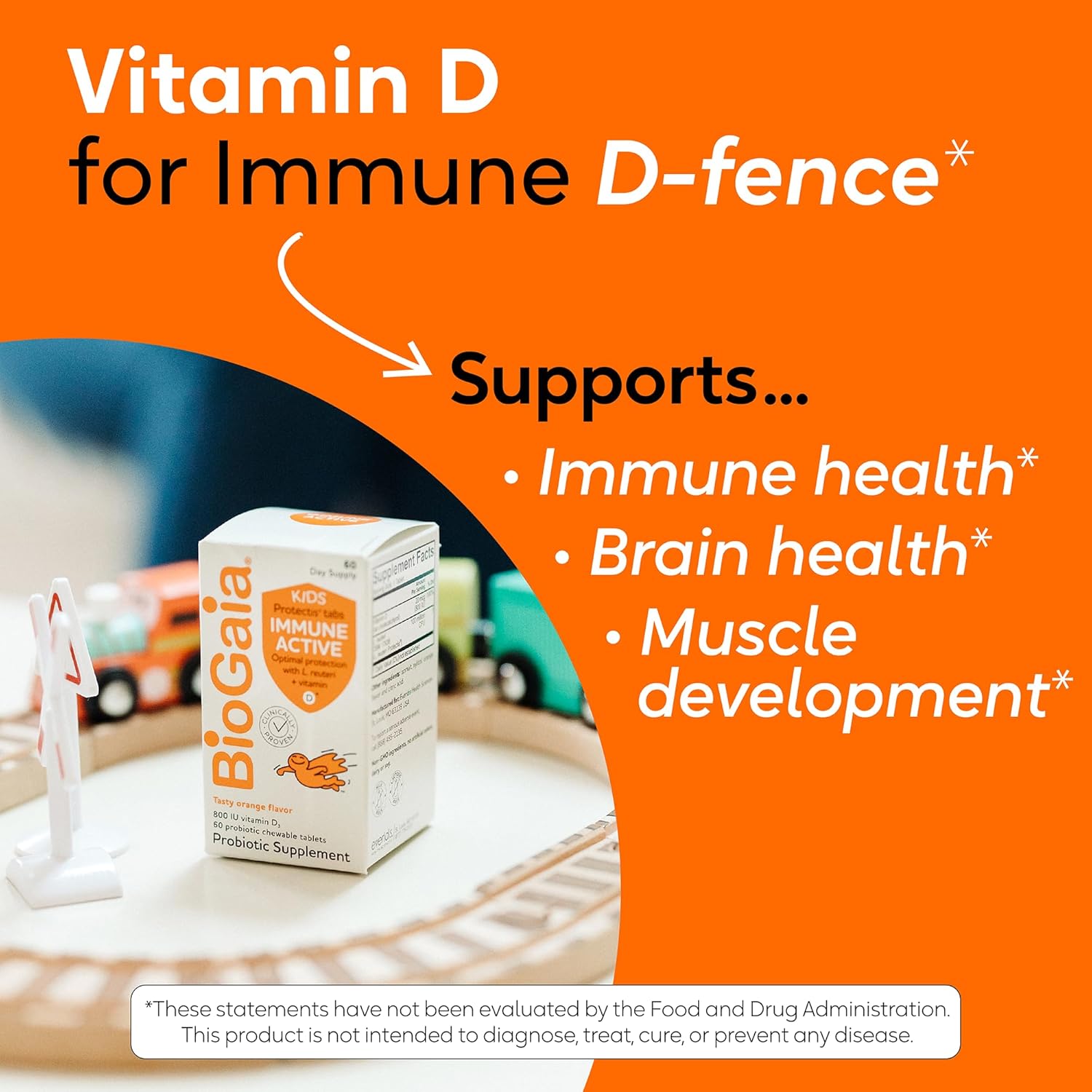 BioGaia Immune Active Kids | Probiotic + Vitamin D | for Digestive & Immune Health | Ages 3+ | Allergen, Dairy, Soya & Gluten-free | Trusted by Paediatricians | 30 Day Supply | Orange Flavoured Chewable - görsel 5