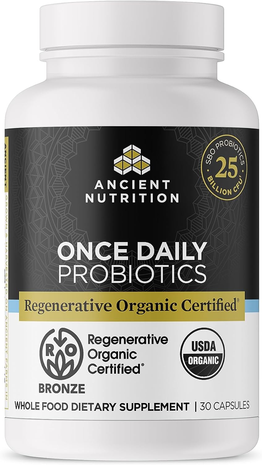 Ancient Nutrition Regenerative Organic Certified Probiotics, Daily Probiotics Once Daily, Healthy Digestion and Gut Health Support, 25 Billion CFUs Per Serving, 30 Count - görsel 1