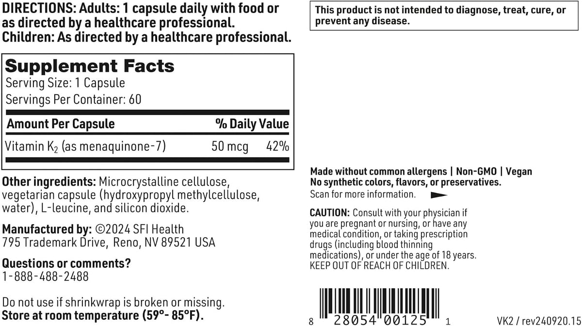 Klaire Labs SFI Health Vitamin K2-50 mcg as – Optimal MK-7 Form: Provides 50 mcg of natural menaquinone-7 for – Image 5