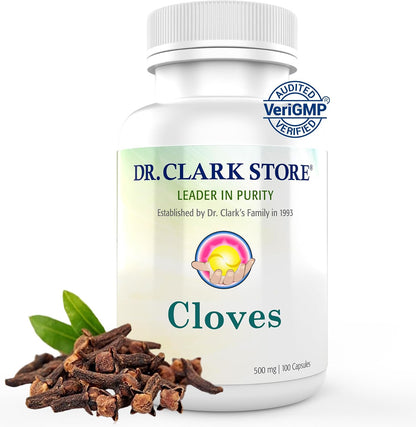 Dr Clark Store Cloves Supplement 500mg – Digestive Comfort & Internal Cleansing Support, 100 Capsules