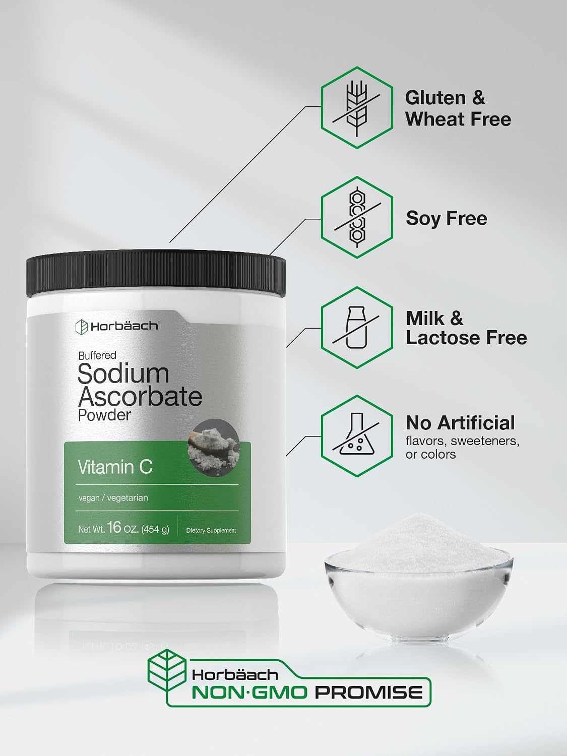 Horbäach Buffered Sodium Ascorbate Vitamin C Powder | 454 g | Vegan, Non-GMO, and Gluten-free Food Supplement - görsel 5
