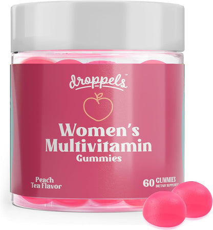 Droppels Women's Multivitamin Gummies with Folic Acid & Biotin - Peach Tea Flavour, 60 Count