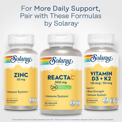 SOLARAY ReactaC Vitamin C 500mg – Patented 24-Hour Immune Support with Bioflavonoids and Rutin – Vegan, 180 Capsules