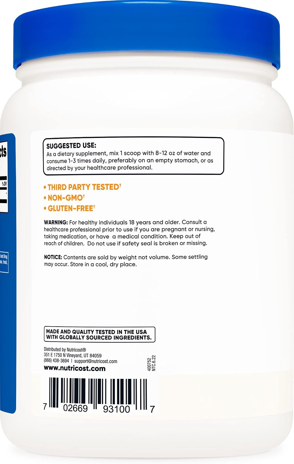 Nutricost Pure GABA Powder (Gamma-Aminobutyric Acid) - 500g (2 Pack) - görsel 3
