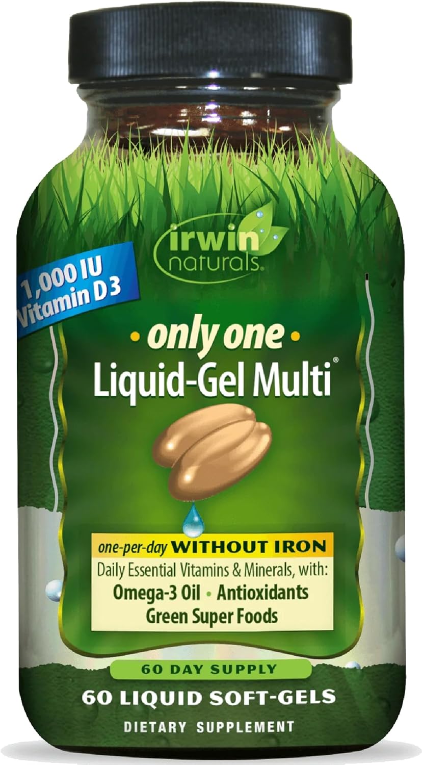 Irwin Naturals Only One Liquid-Gel Multi Without Iron – 60 Liquid Soft-Gels – Daily Essential Nutrient Support - görsel 1