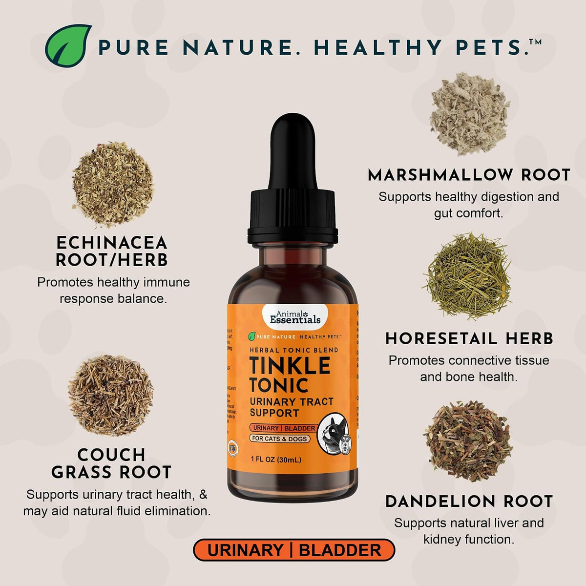 Animal Essentials Tinkle Tonic - Dog and Cat Urinary Tract Support, Kidney Supplement, Supports Urinary Tract, Bladder Health for Pets, with Marshmallow - 1 fl oz (29.5 ml) - görsel 3