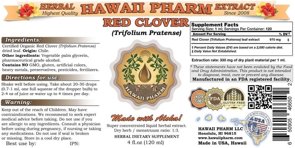 Hawaii Pharm Red Clover (Trifolium Pratense) Liquid Extract, 4 fl oz - görsel 2