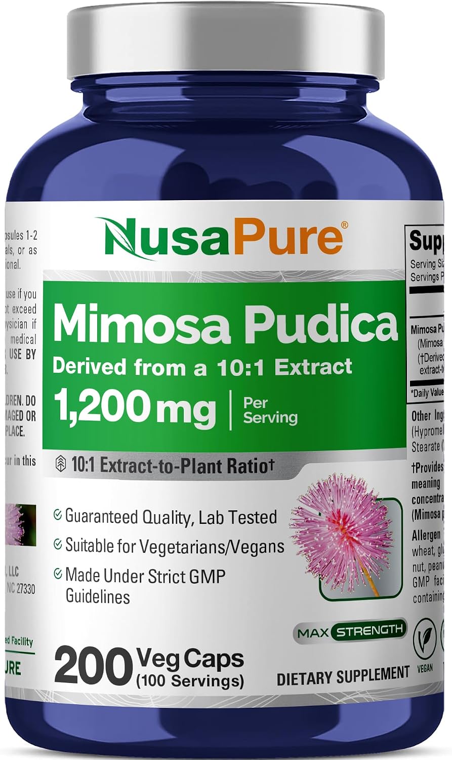 NusaPure Mimosa Pudica Capsules, 1200 mg, – High Potency: Each capsule provides 1200 mg of Mimosa Pudica extract, – Image 1
