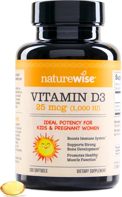 NatureWise Vitamin D3 1000 IU (25 µg) – 200 Mini Softgels for Immune, Muscle and Bone Health