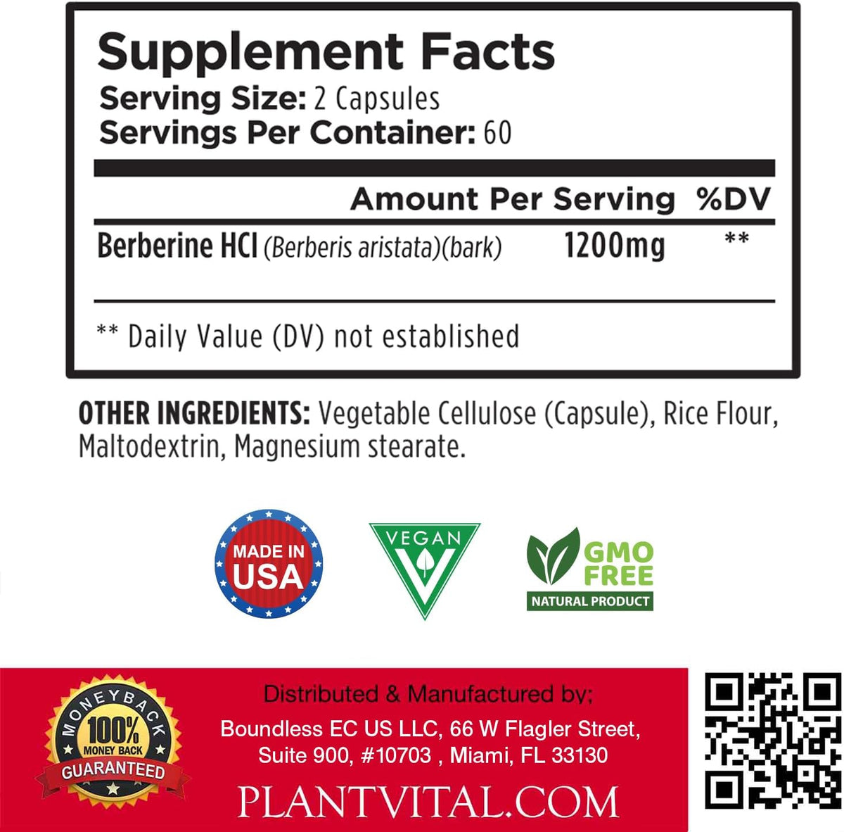 Plantvital Berberine 1200mg (per 2 Capsules) – Immune & Heart Support, 120 Capsules, Non-GM, Vegan, Gluten-free - görsel 6