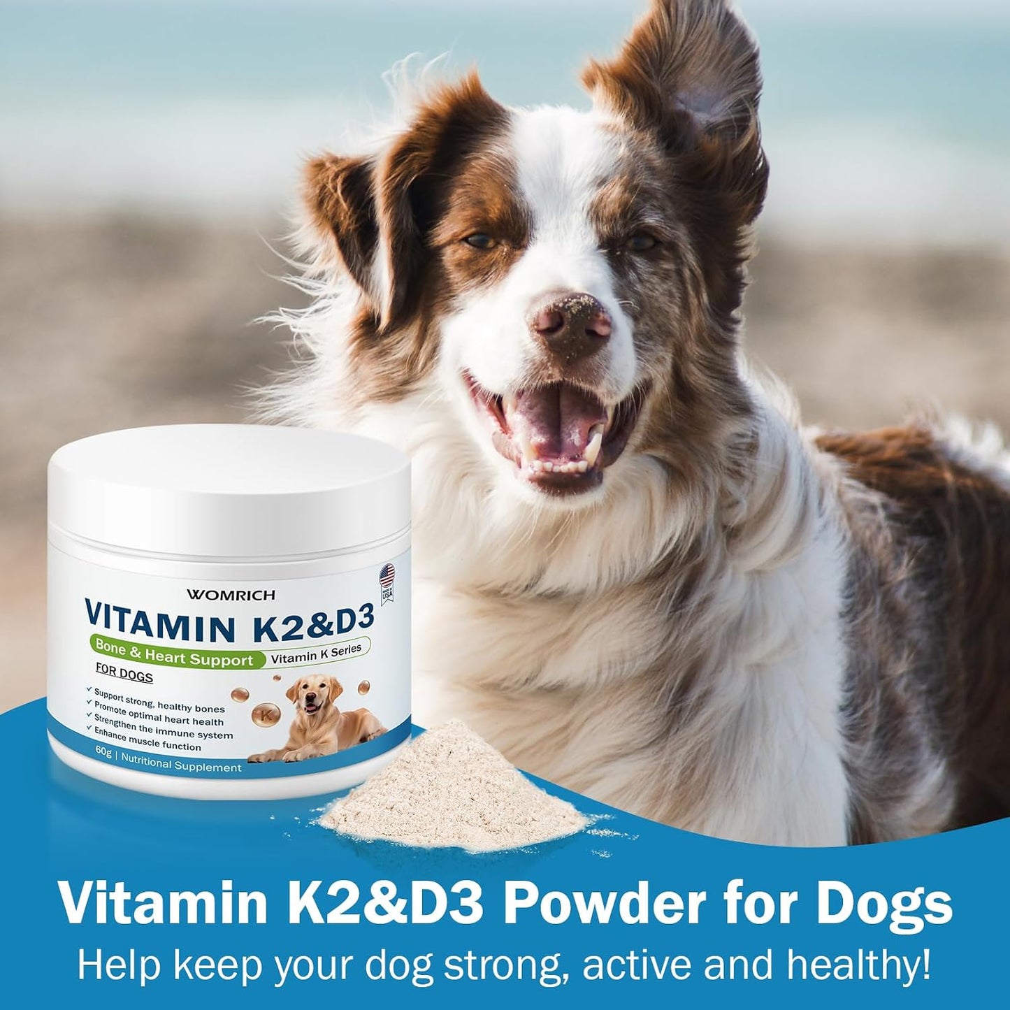 Vitamin K2 & D3 Supplement for Dogs – 60g | Vitamin Complex Supports Strong Bones, Cardiovascular Health, & Immune Function | Vitamins K for Dogs, Vitamins K1 & K2 (MK4 & MK7) + Vitamins D3 - görsel 3