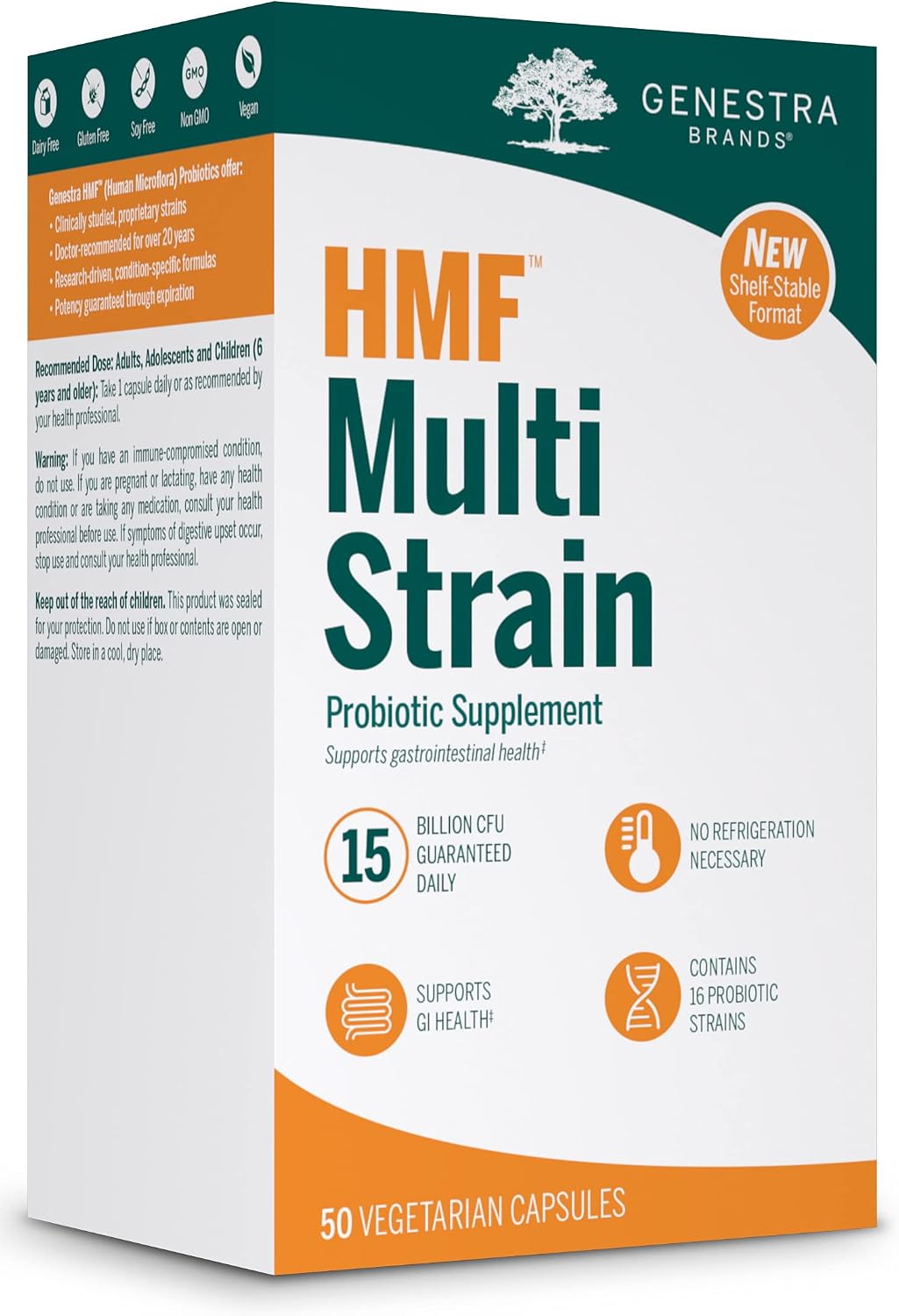 Genestra Brands HMF Multi Strain - Shelf-Stable Probiotic, 50 Vegetarian Capsules - görsel 1