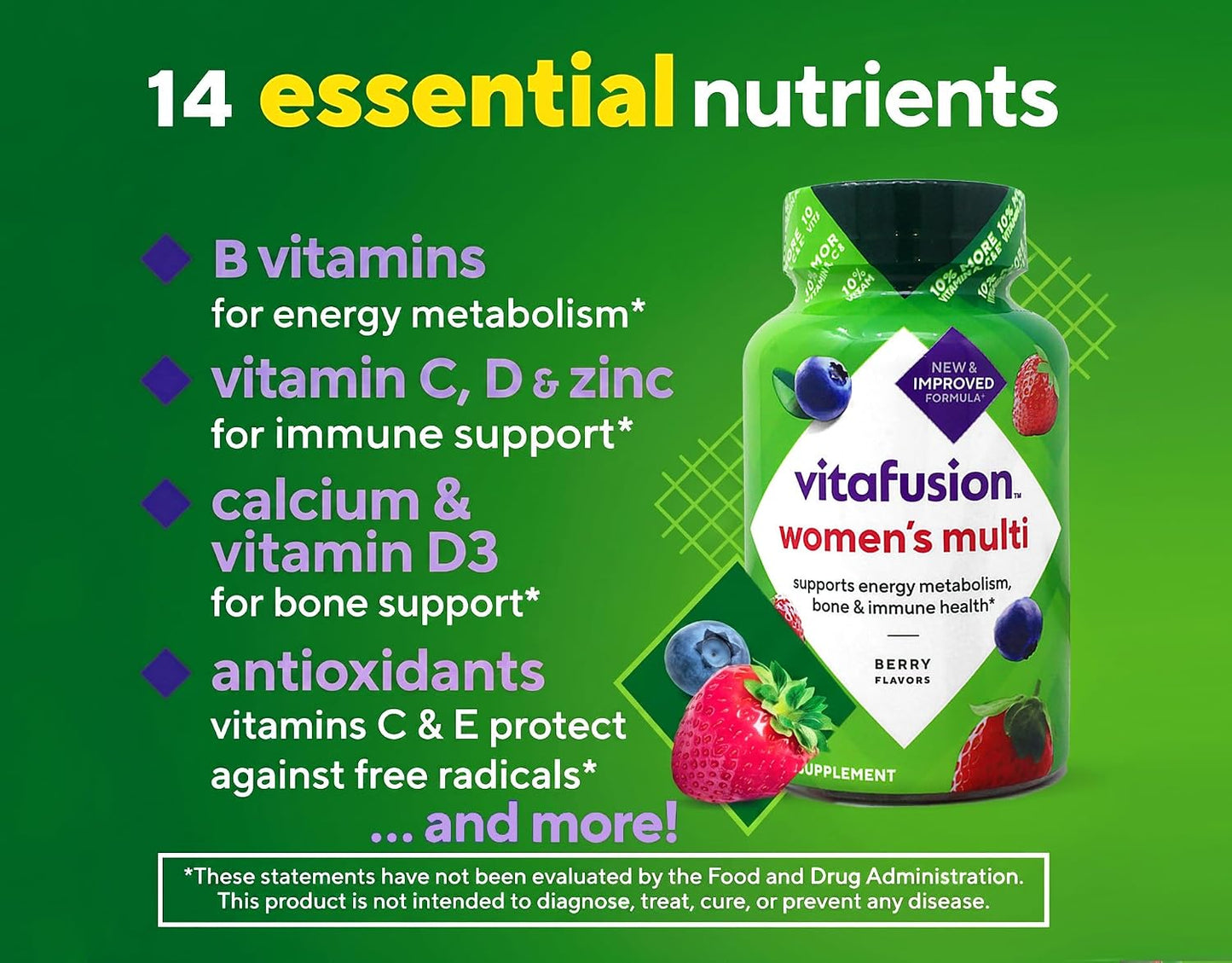 Vitafusion Women's Gummy Vitamins, 70 Count - Berry Flavour (Gluten & Dairy-free) - görsel 7