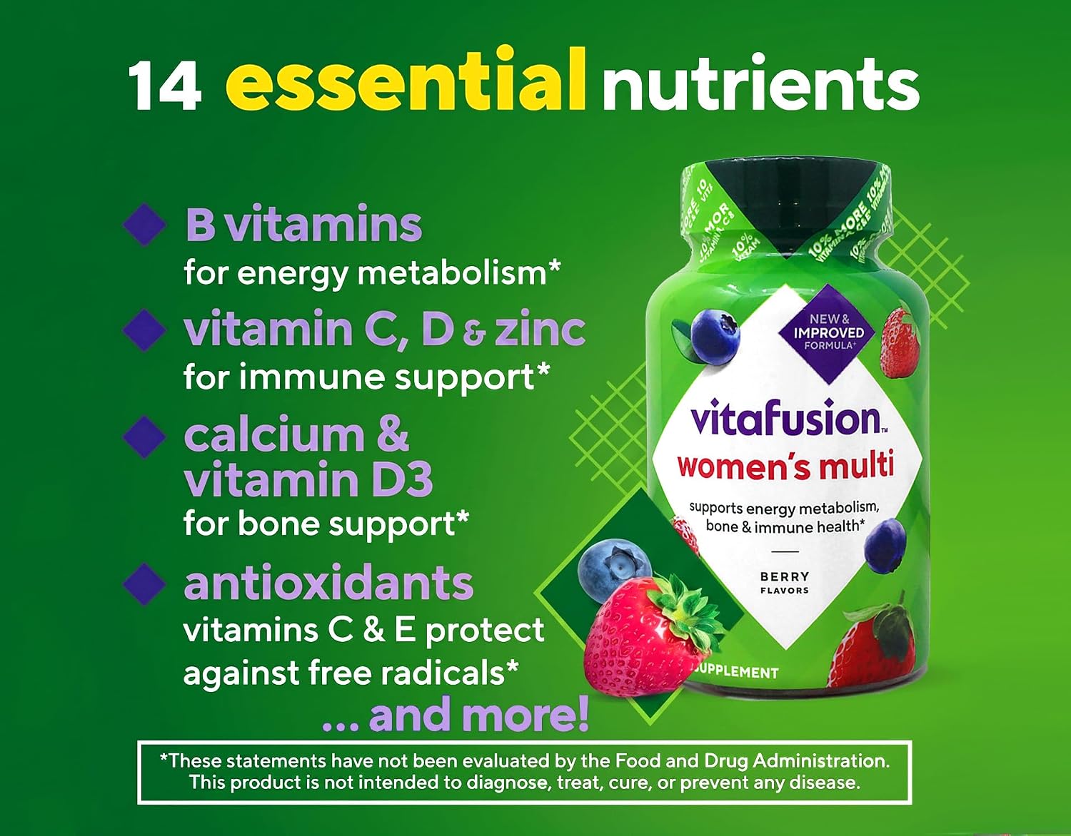 Vitafusion Women's Gummy Vitamins, 70 Count - Berry Flavour (Gluten & Dairy-free) - görsel 7