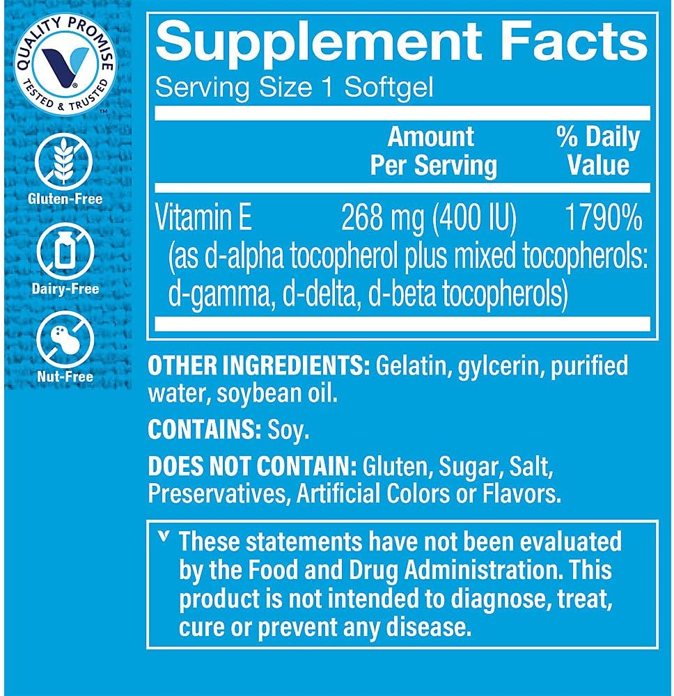 The Vitamin Shoppe Vitamin E 400IU - Antioxidant Support for Skin Health & Immune Function, 120 Softgels - görsel 3