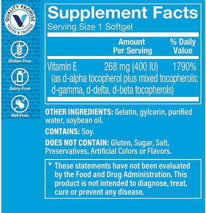The Vitamin Shoppe Vitamin E 400IU - Antioxidant Support for Skin Health & Immune Function, 120 Softgels