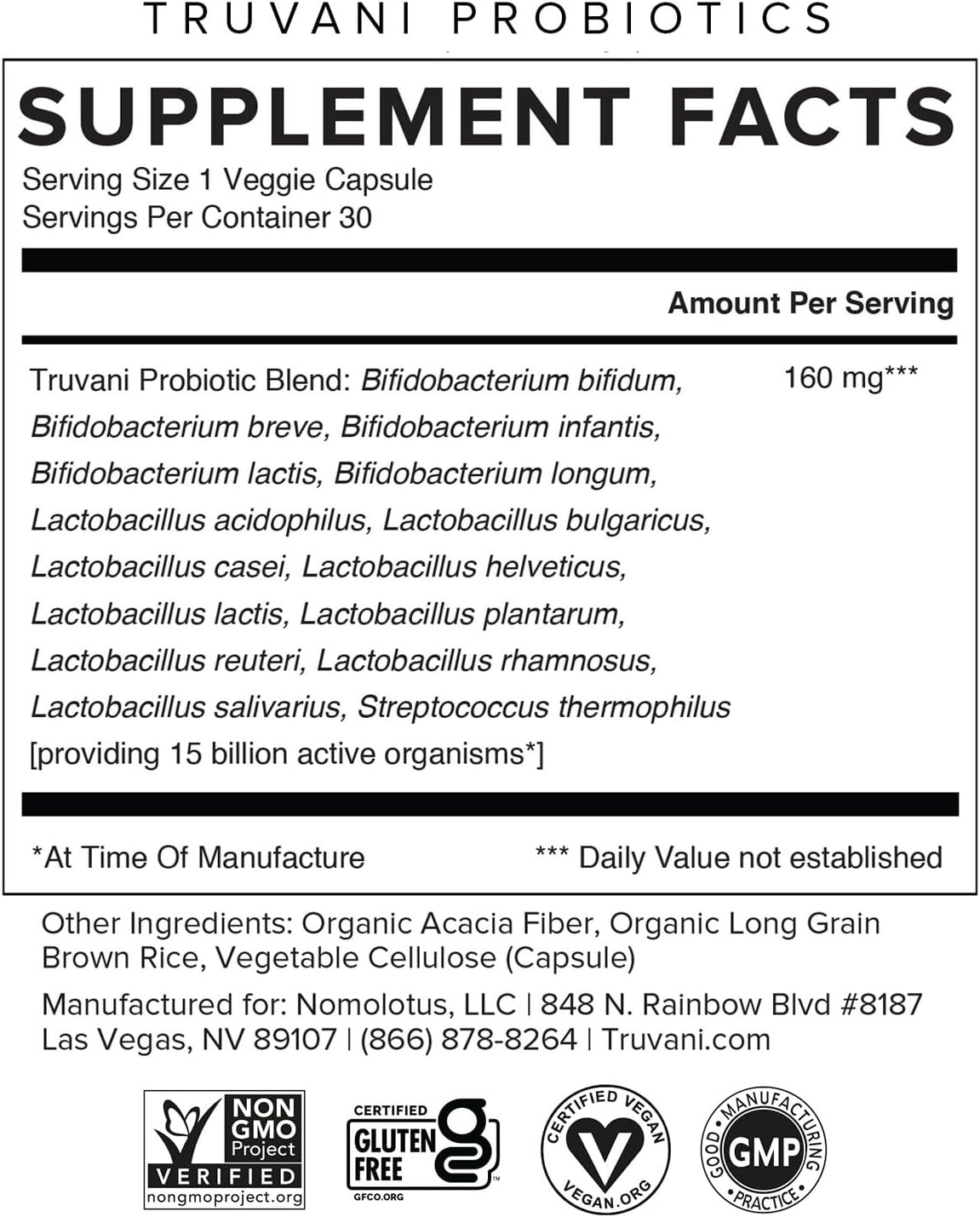 Truvani Probiotic Supplement | 30 Servings | 15 Billion CFU | 15 Diverse Strains | Shelf-Stable Vegan Capsules | Non-GMO, No Fillers - görsel 2
