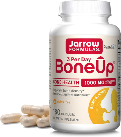 Jarrow Formulae BoneUp - Three Per Day Bone Density Supplement with Vitamin D3, K2 (MK-7) and MCHA Calcium, 180 Capsules