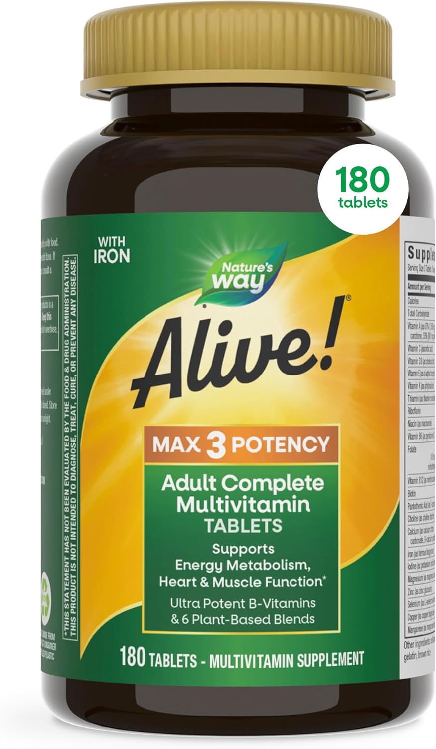 Nature's Way Alive! Max3 Potency Daily Multivitamin with Iron for Women & Men - görsel 1