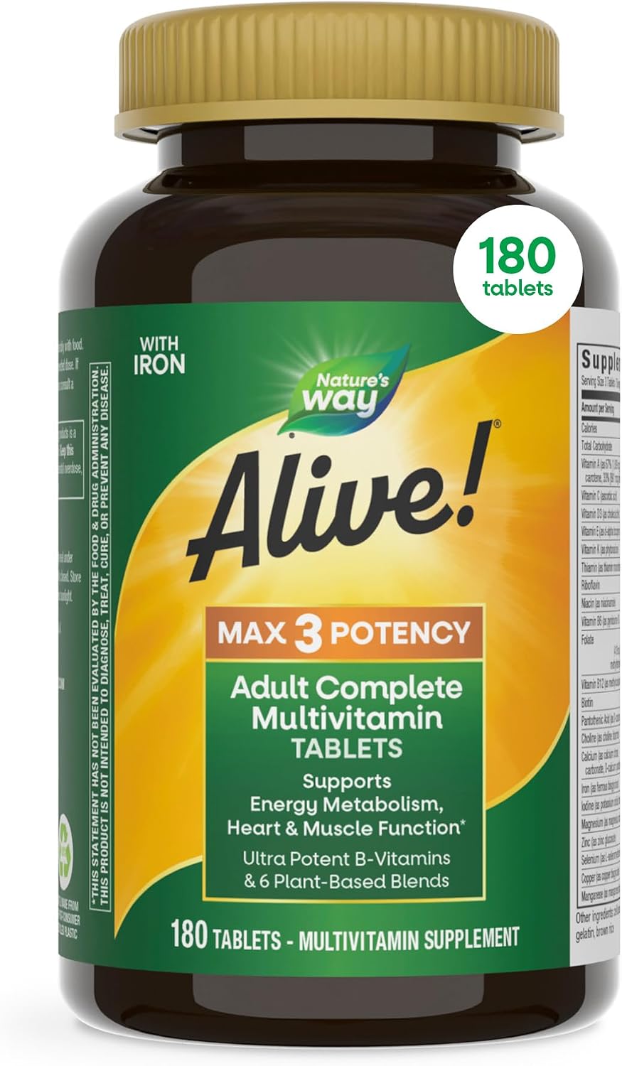 Nature's Way Alive! Max3 Potency Daily Multivitamin with Iron - High Potency for Energy and Immune Support, 90 Tablets - görsel 9