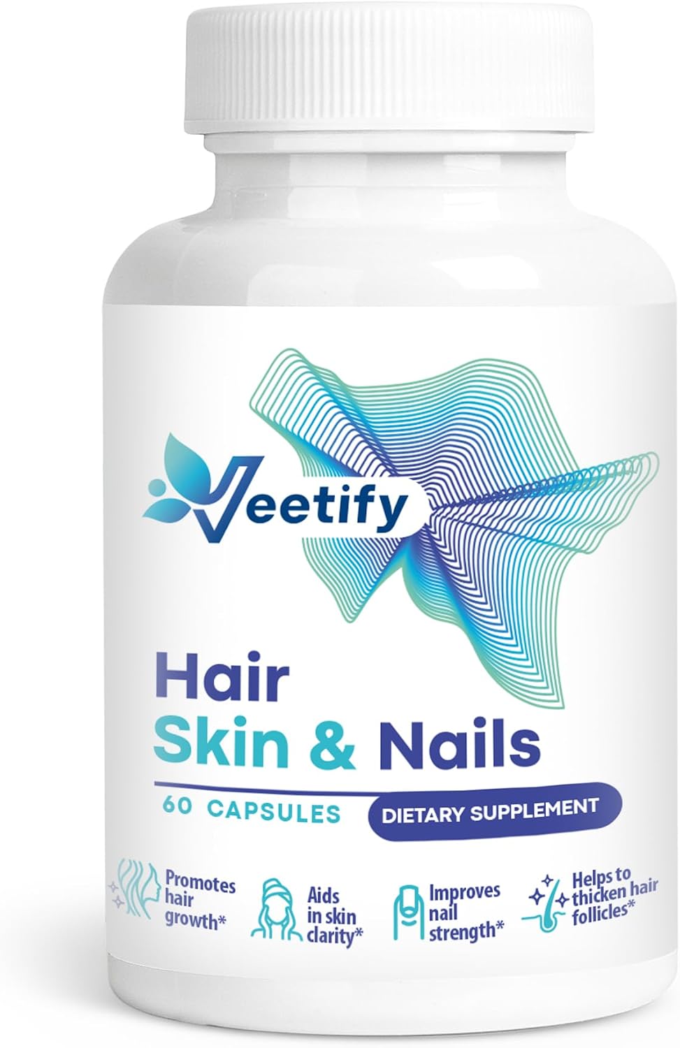 Veetify Hair, Skin and Nails Vitamins - Biotin and Herbal Complex, 60 Vegan Capsules - görsel 1