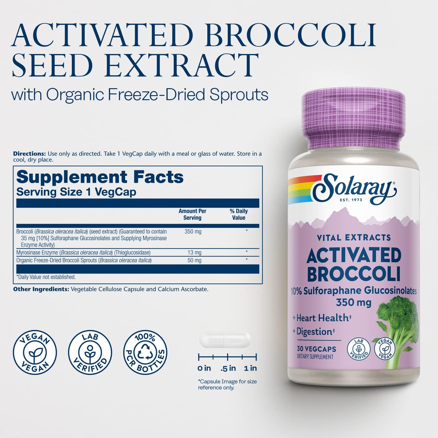SOLARAY Activated Broccoli Seed Extract 350 mg – 10% Sulforaphane Glucosinolates, 30 Vegan Capsules - görsel 3