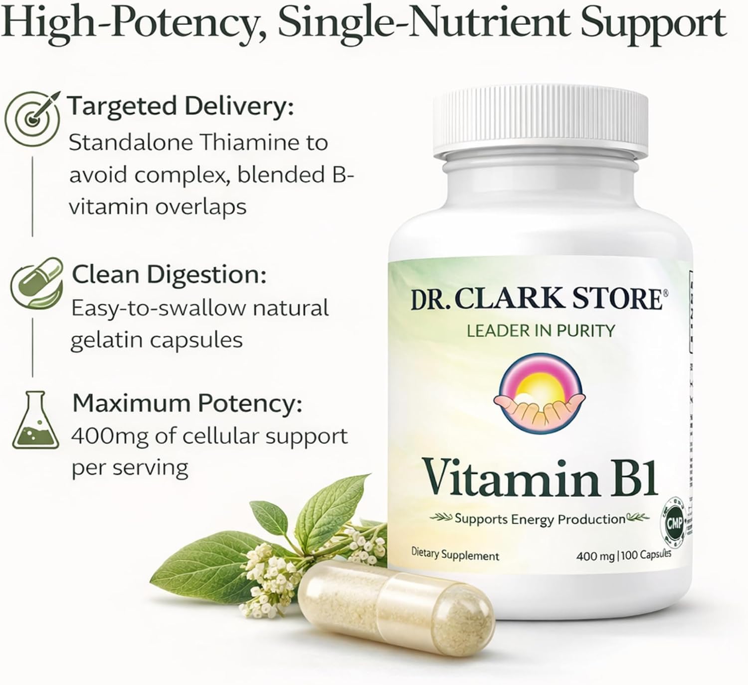 Dr. Clark Vitamin B1 (Thiamine) 400mg Supplement – 100 Capsules - görsel 3
