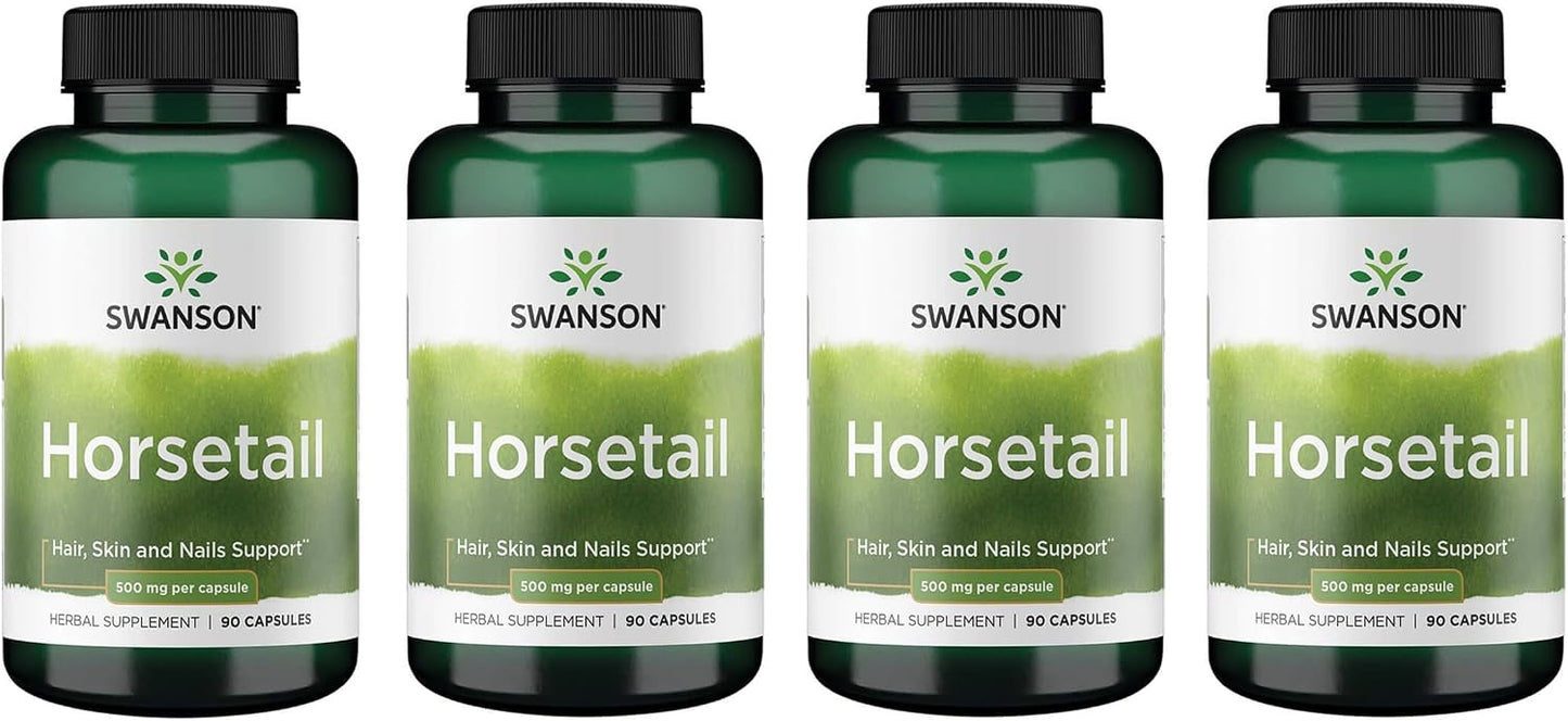 Swanson Horsetail - Herbal Supplement for Healthy Hair, Skin & Nails - 500mg per Capsule, 90 Capsules (4 Pack) - görsel 1