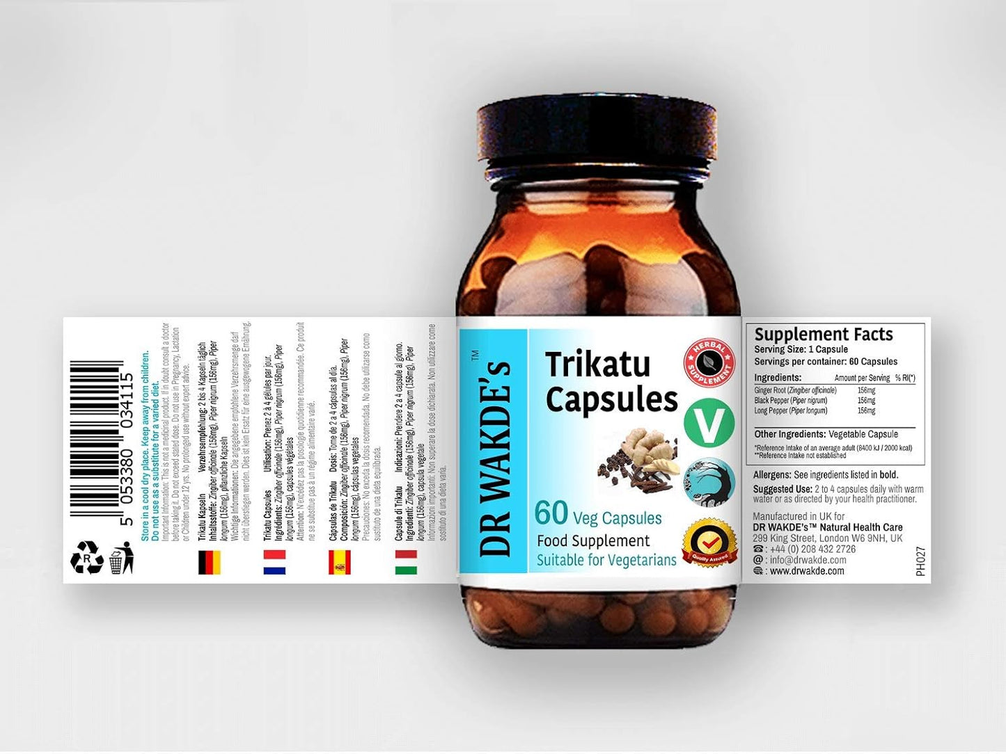 DR WAKDE'S Trikatu Capsules (60 Veg Caps, Plant-Based Supplement, Ayurvedic Herb, All Natural, Vegan) - görsel 2