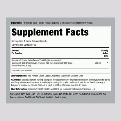Piping Rock Graminex Flower Pollen Extract | 500 mg | 60 Capsules