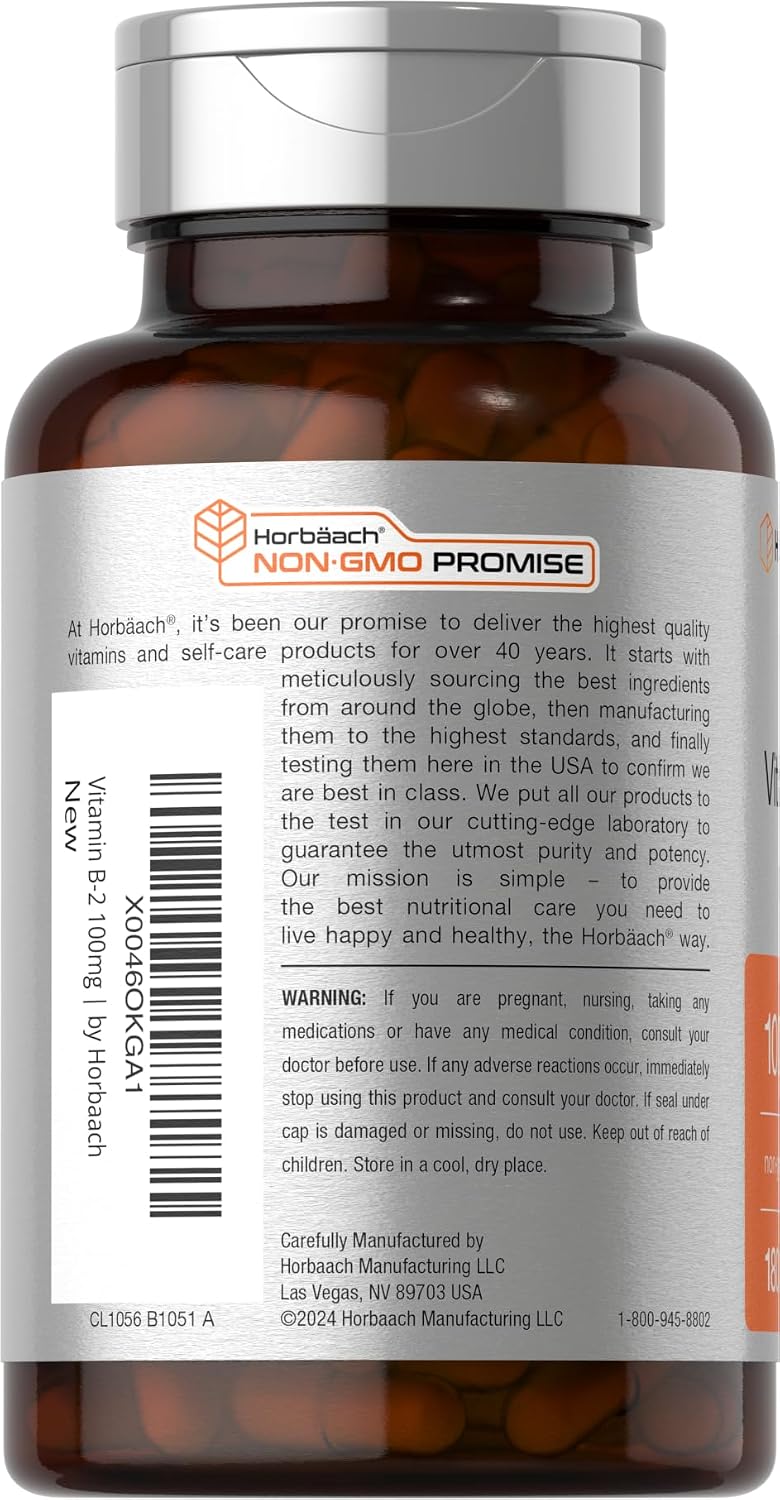Horbäach Vitamin B2 100 mg, 180 Capsules - Riboflavin Supplement, Non-GMO & Gluten-free - görsel 3