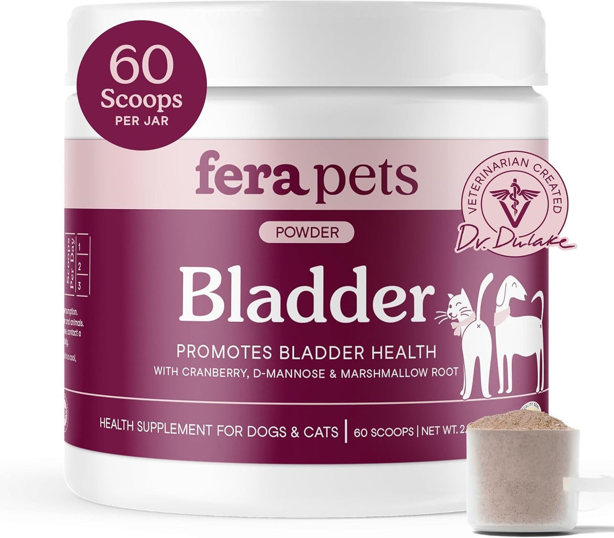 Fera Pets Bladder Support – Cranberry Supplement for Dogs and Cats, 60 Scoops - görsel 1