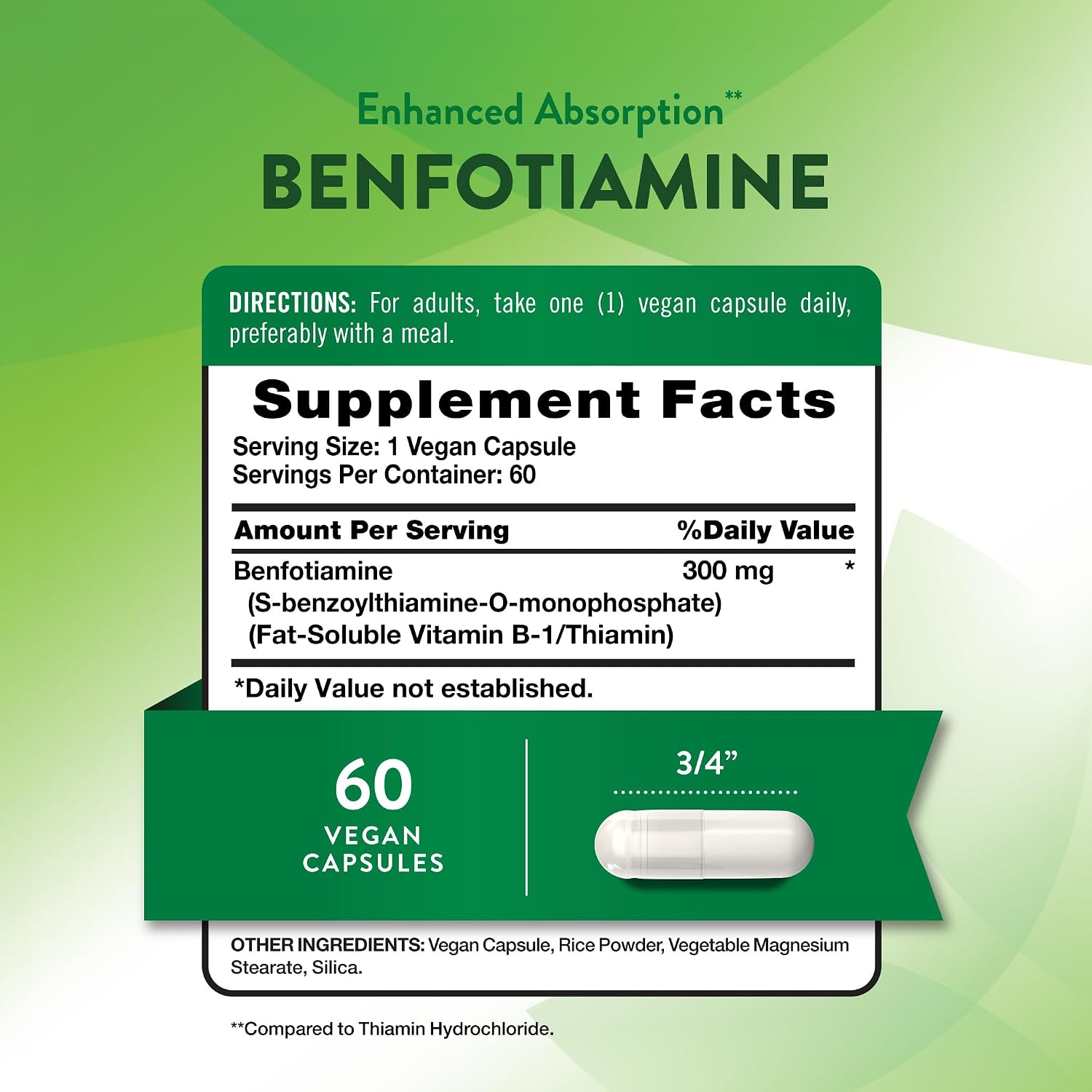 Nature's Truth Benfotiamine | 300mg | 60 Count | Vegan, Non-GMO & Gluten-Free Food Supplement | Vitamin B1 Precursor - görsel 2