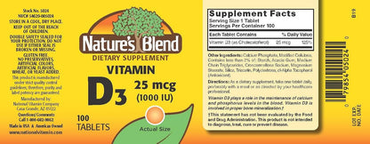 Nature's Blend Vitamin D3 1000 IU Tablets, 100 Tablets