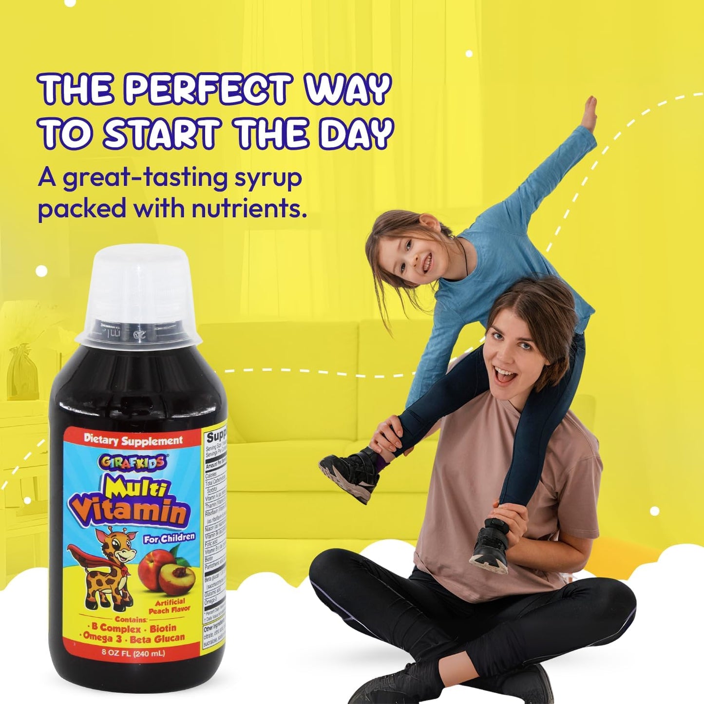GirafKids Liquid Multivitamin for Children Aged 4+ - Daily Supplement with Omega-3, Beta Glucan & B Complex - 237 ml - görsel 6