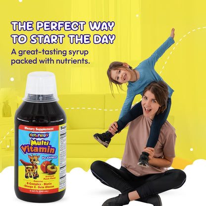 GirafKids Liquid Multivitamin for Children Aged 4+ - Daily Supplement with Omega-3, Beta Glucan & B Complex - 237 ml