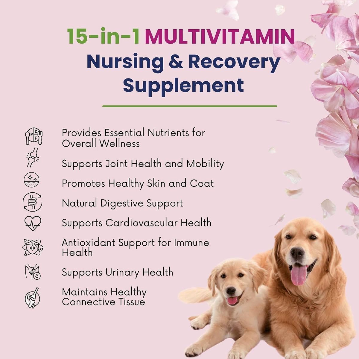 15-in-1 Postnatal Vitamins for Dogs - Recovery, Joint, Skin & Coat Support - Probiotics & Multivitamins - 120 Chewable Chicken Flavour Tablets - görsel 3