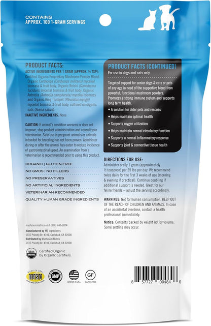 Mushroom Matrix Pet – Canine Maximum Recovery Organic Mushroom Powder, 100g