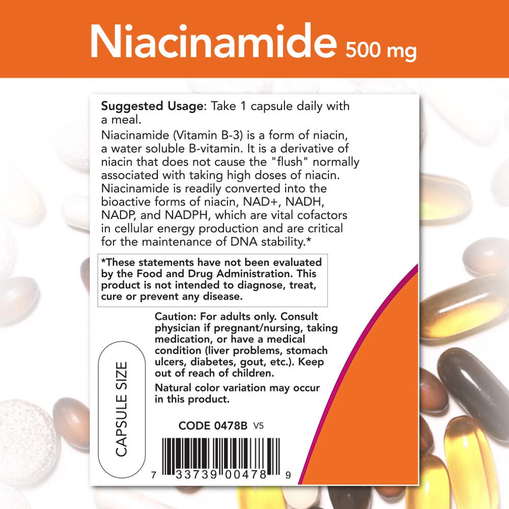 NOW Foods Niacinamide 500mg, 100 Capsules - görsel 3